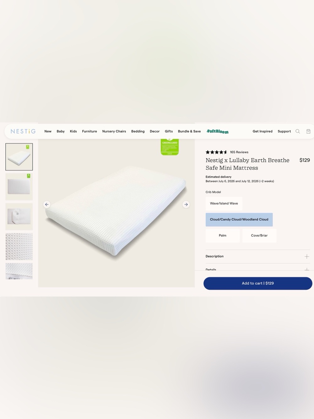 Nestig x Lullaby Earth White Breathe Safe Mini Mattress